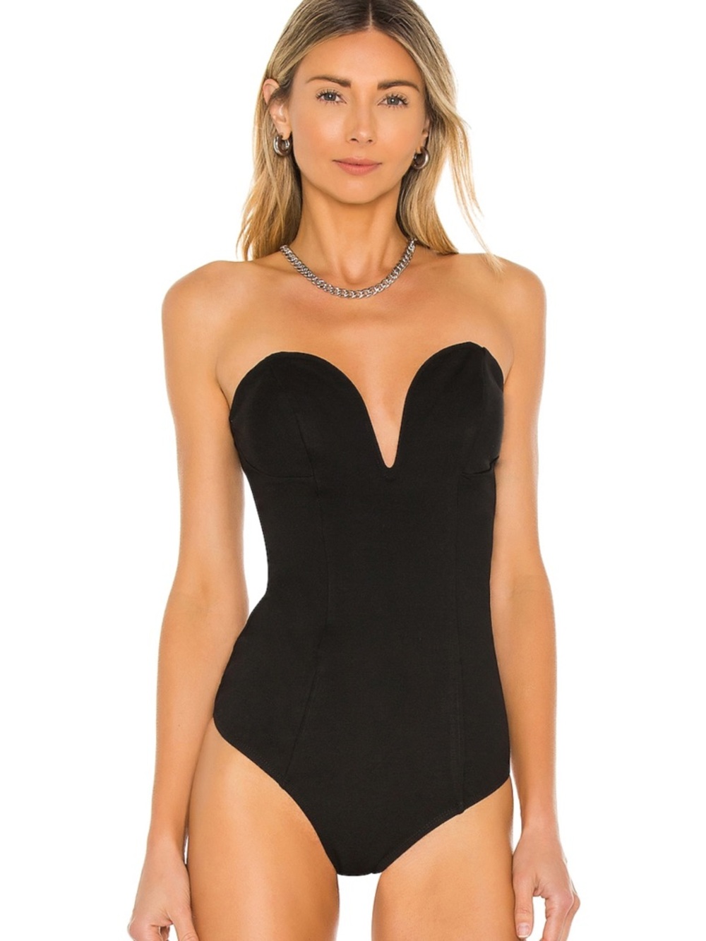 superdown Black Strapless Sweetheart Bodysuit